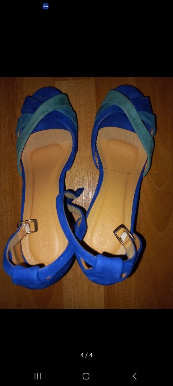 Mavi süet tokalı dolgu topuklu kadın ayakkabı - Görsel 4