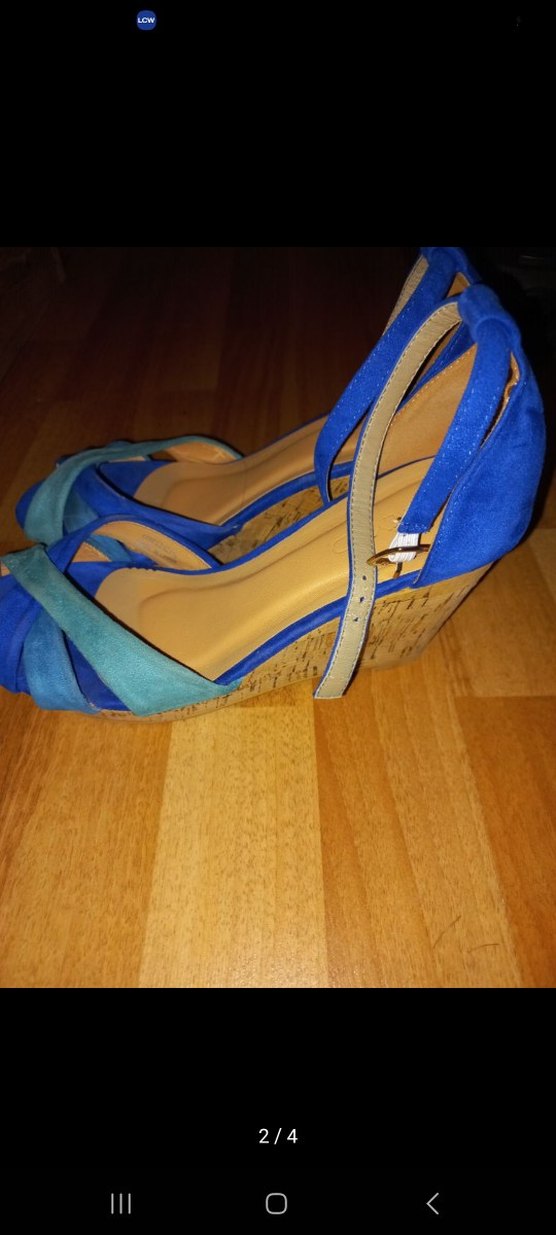 Mavi süet tokalı dolgu topuklu kadın ayakkabı - Görsel 2