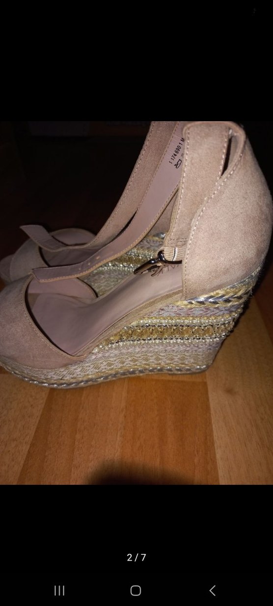 Bej Süet Dolgu Topuklu Kadın Sandalet - Görsel 2