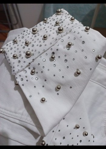 Beyaz İşlemeli Payetli Kadın Pantolon - Görsel 7