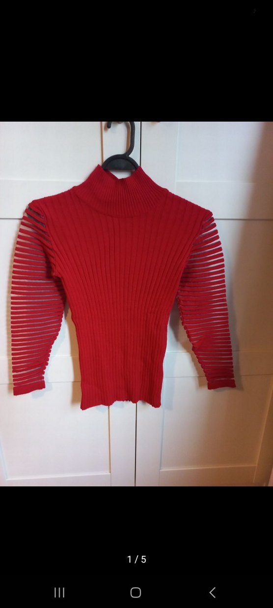 Kırmızı Pilili Kadın Triko Kazak - Görsel 2