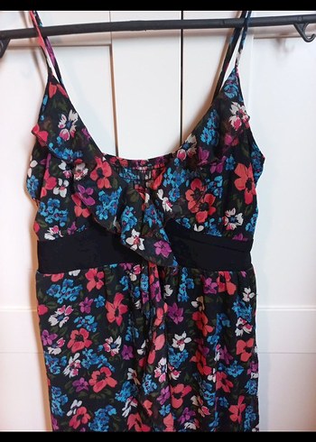 Çiçek Desenli İnce Askılı Mini Elbise - Görsel 2