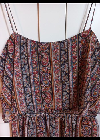 Bohem Çok Renkli Mini Askılı Elbise - Görsel 2