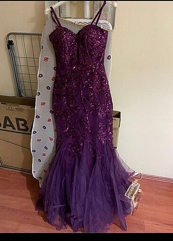 xs Beden mor Renk Balık model abiye