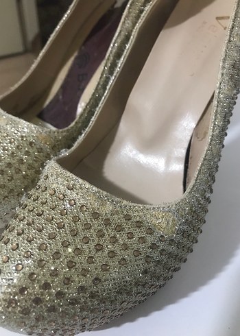 Bej Simli Platform Topuklu Kadın Abiye Ayakkabı - Görsel 5