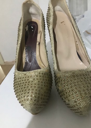 Bej Simli Platform Topuklu Kadın Abiye Ayakkabı - Görsel 4