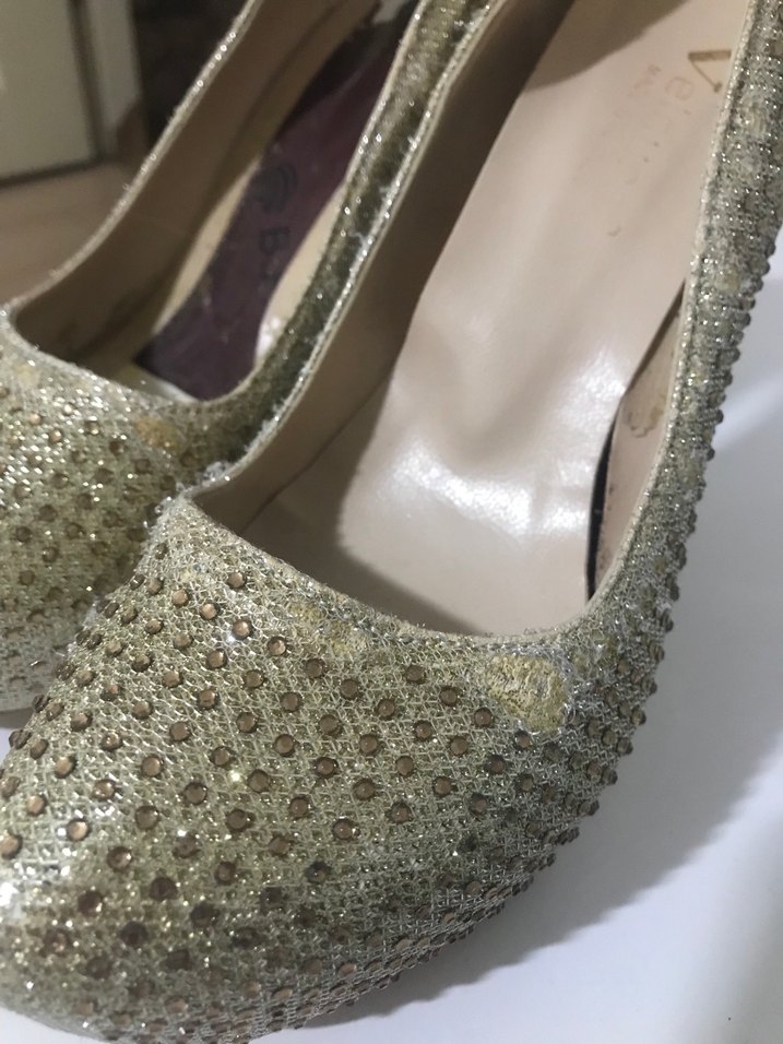 Bej Simli Platform Topuklu Kadın Abiye Ayakkabı - Görsel 5