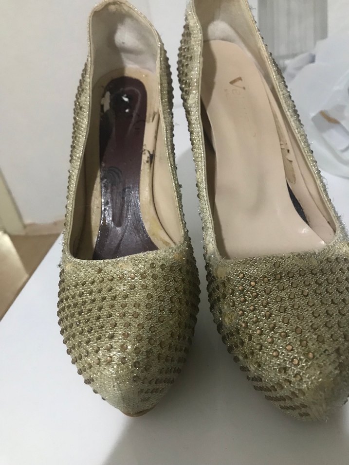 Bej Simli Platform Topuklu Kadın Abiye Ayakkabı - Görsel 4