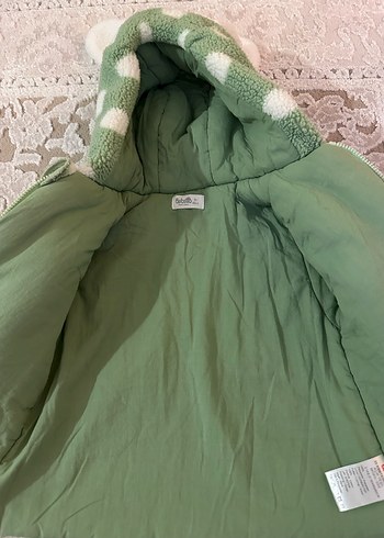 Kapüşonlu Yeşil Puantiyeli Bebek montu - Görsel 3