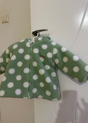 Kapüşonlu Yeşil Puantiyeli Bebek montu - Görsel 5