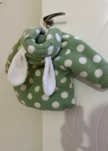 Kapüşonlu Yeşil Puantiyeli Bebek montu - Görsel 6