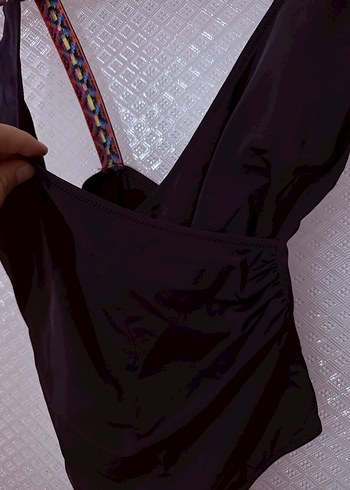 Nakışlı Siyah Bohem Uzun Mayo - Görsel 2