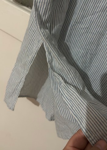 Düğmeli Gri Çizgili Kadın uzun Gömlek - Görsel 3
