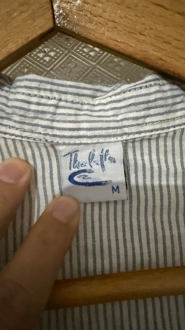 Düğmeli Gri Çizgili Kadın uzun Gömlek - Görsel 5