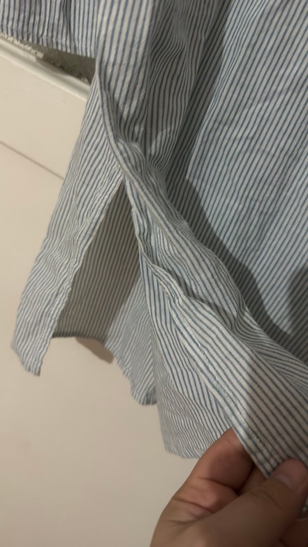 Düğmeli Gri Çizgili Kadın uzun Gömlek - Görsel 3