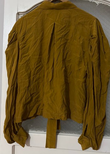 Kadın balon kol hardal sarısı gömle - Görsel 6