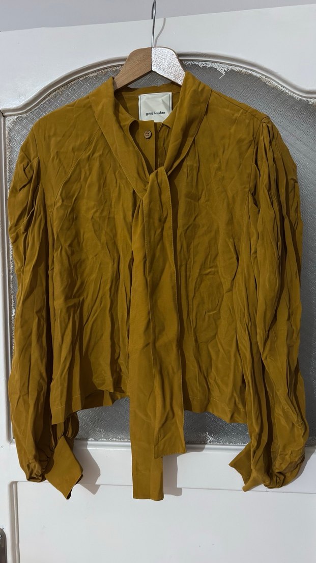 Kadın balon kol hardal sarısı gömle - Görsel 3