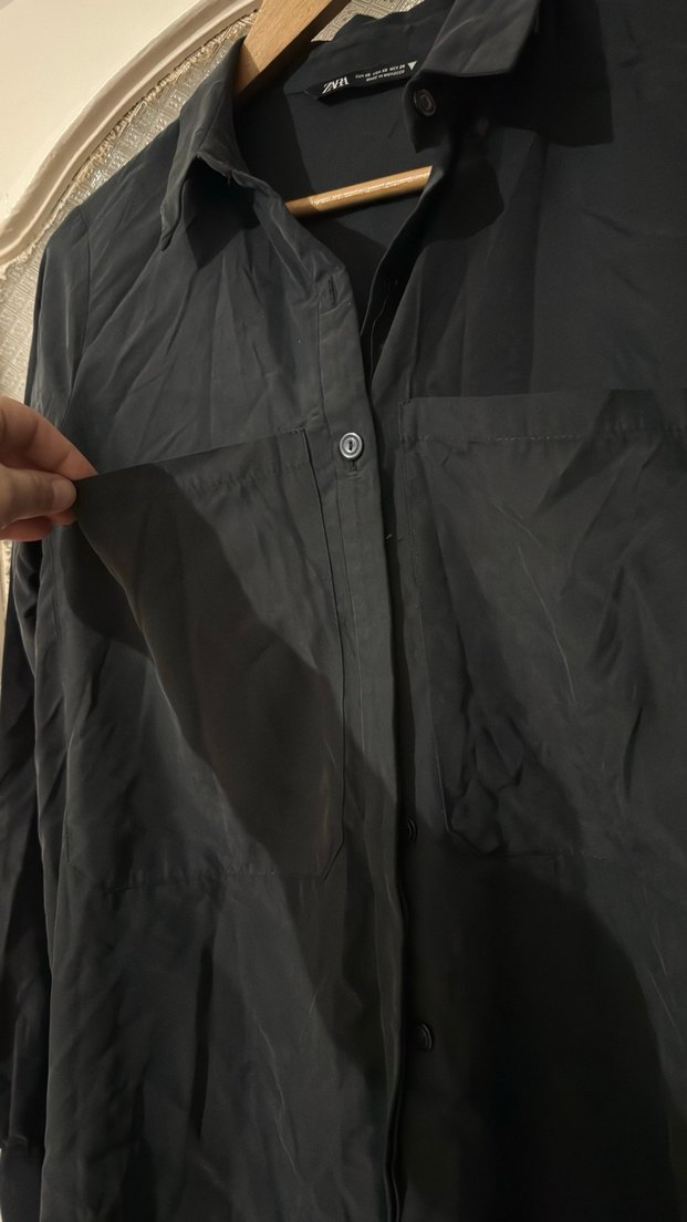 Zara Siyah Uzun Kollu uzun tunik gömlek  Gömlek - Görsel 3