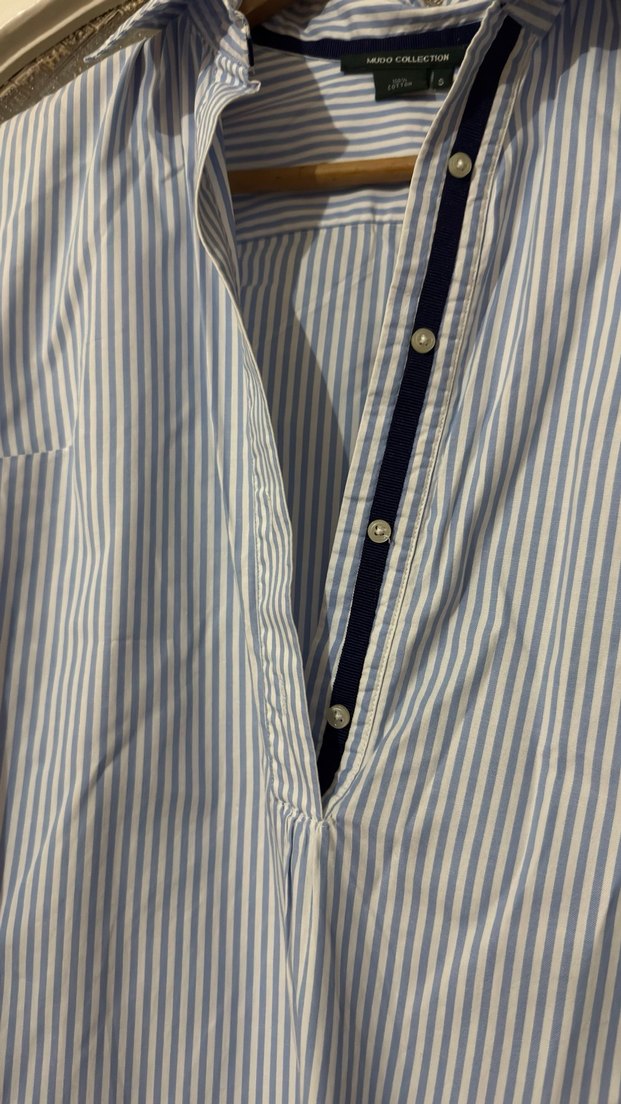 Mavi Çizgili Uzun Kollu Kadın tunik  Gömlek - Görsel 4