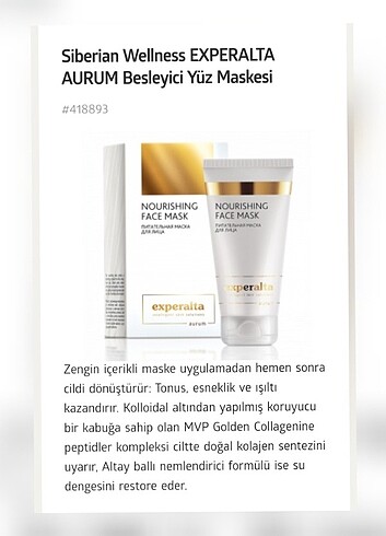 EXPERALTA AURUM BESLEYİCİ YÜZ MASKESİ 