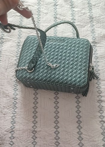 Zincir Detaylı Turkuaz Yılan Desenli Kadın Çanta - Görsel 2