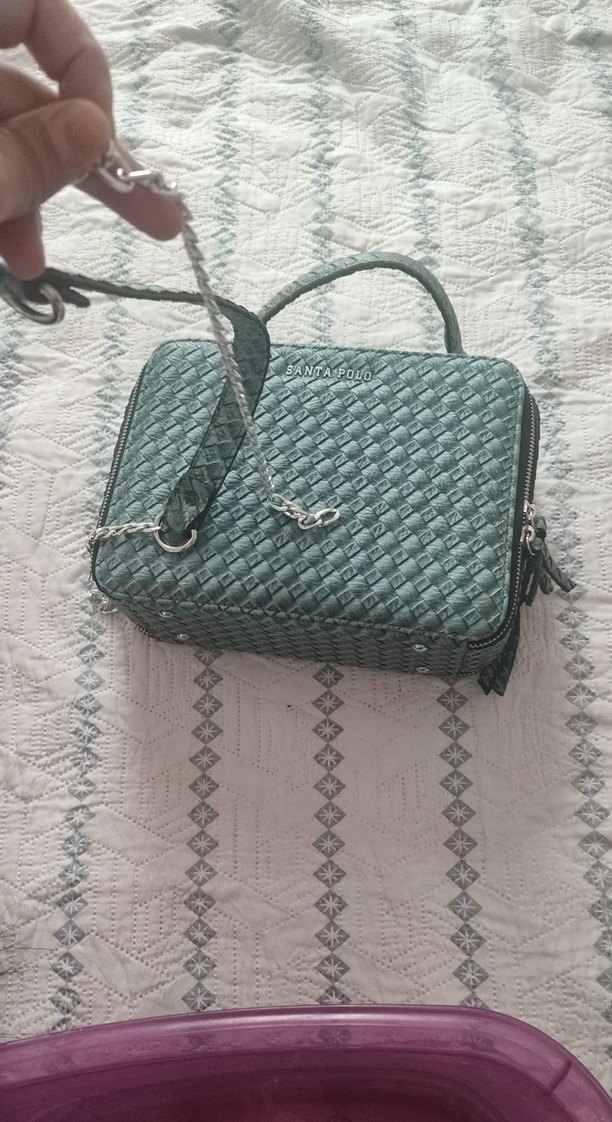 Zincir Detaylı Turkuaz Yılan Desenli Kadın Çanta - Görsel 2