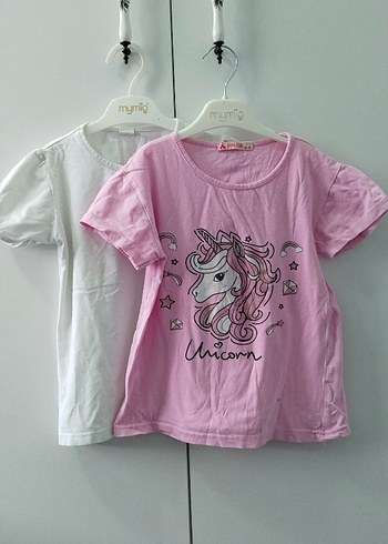 Pembe Unicorn Baskılı Kız Tişörtü ikili fiyatıdir - Görsel 2