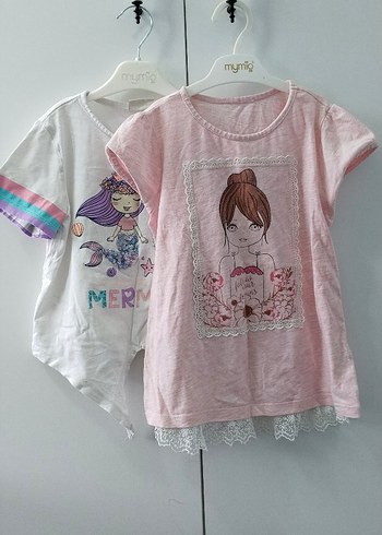Kız Çocuk Dantelli ve Baskılı Tişört ikili fiyatıdir - Görsel 2