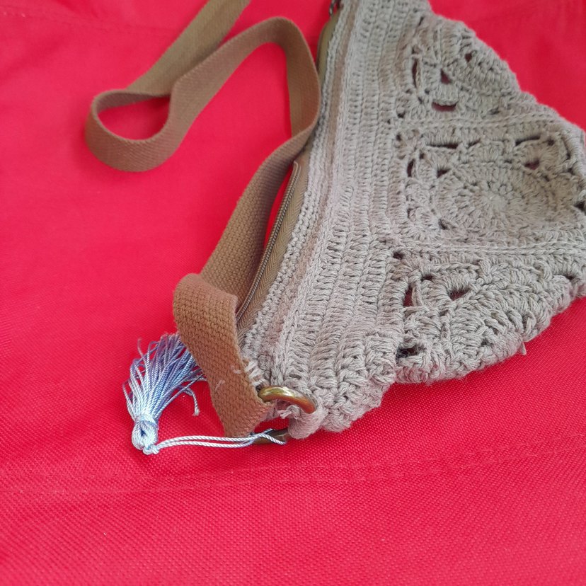 sütlü kahve elişi motif Detaylı Örgü Bohem Kadın Çanta - Görsel 5