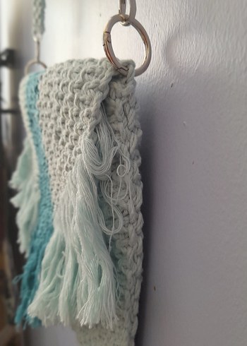 Turkuaz Örgü Bohem  makrome çanta - Görsel 5