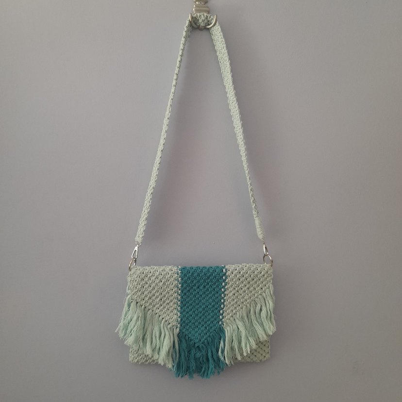 Turkuaz Örgü Bohem  makrome çanta - Görsel 4