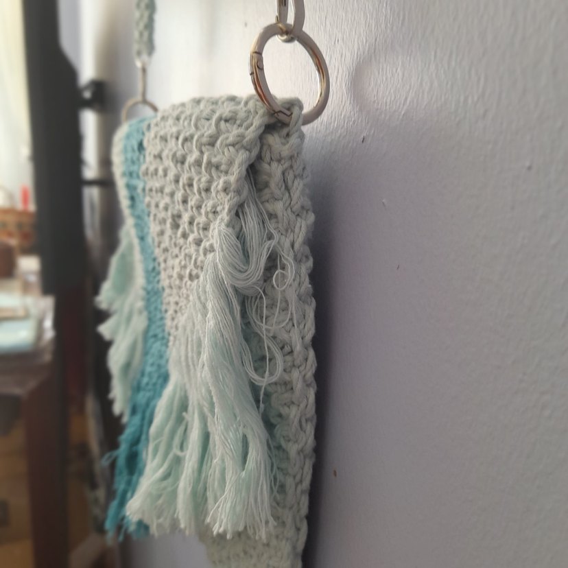 Turkuaz Örgü Bohem  makrome çanta - Görsel 5