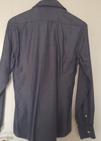 Massimo Dutti Düğmeli Gri Erkek Denim Gömlek - Görsel 3