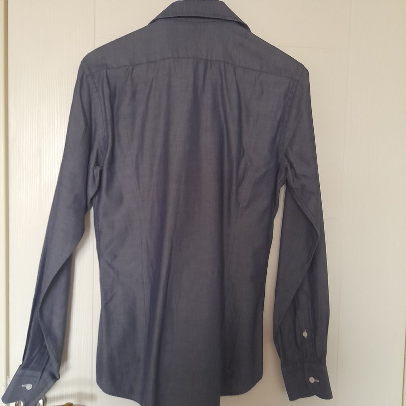 Massimo Dutti Düğmeli Gri Erkek Denim Gömlek - Görsel 3