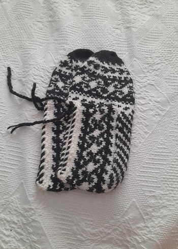 Nakışlı Beyaz siyah patik çorap - Görsel 2