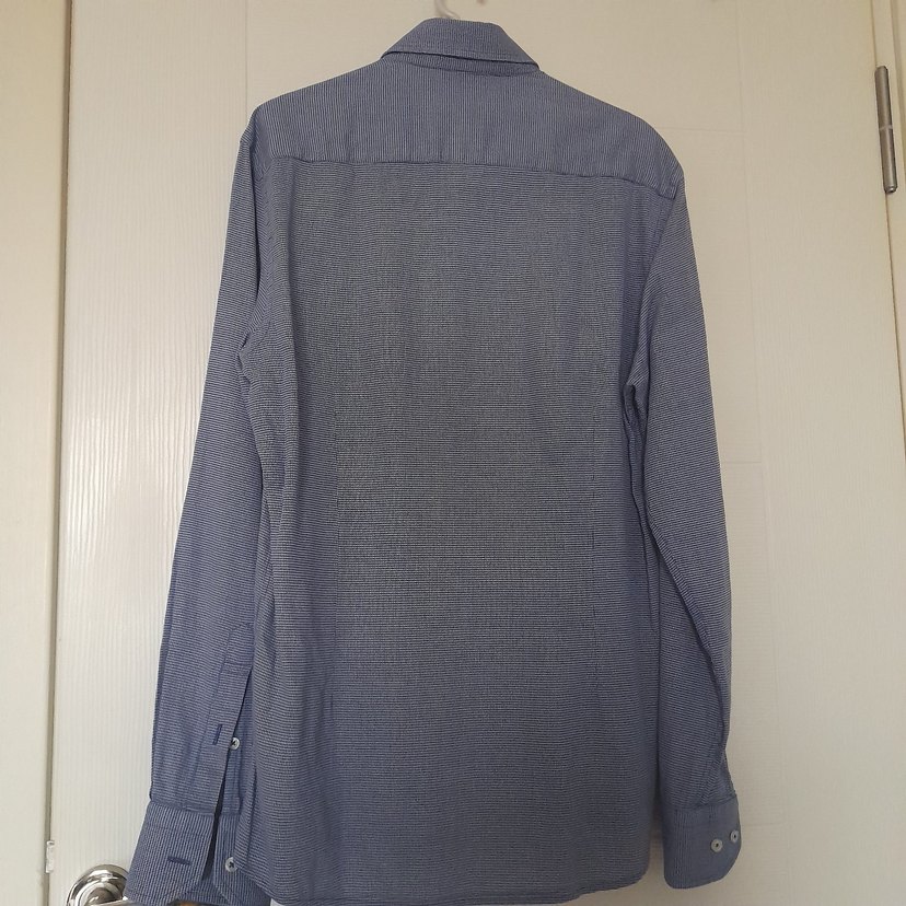 Gri Erkek Denim Gömlek, Düğmeli, Uzun Kollu - Görsel 2