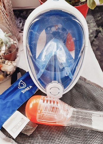 Mavi Tam Yüz Dalış Maskesi Fermuarlı Çanta - Görsel 6