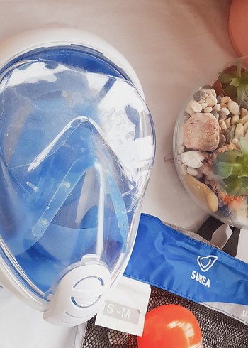 Mavi Tam Yüz Dalış Maskesi Fermuarlı Çanta - Görsel 5