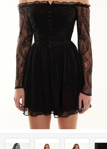 Dantel Detaylı Siyah Gotik Midi Elbise - Görsel 3