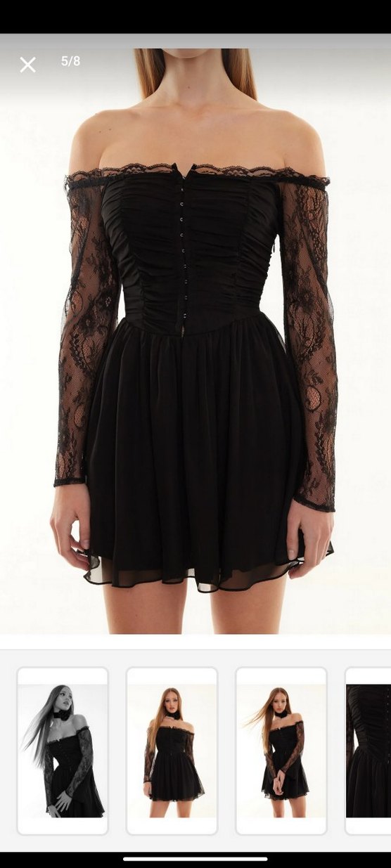 Dantel Detaylı Siyah Gotik Midi Elbise - Görsel 3