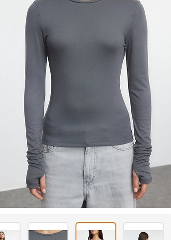 antrasit viskon parmak gecme detayli örme bluz - Görsel 2