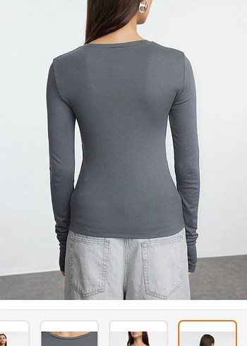 antrasit viskon parmak gecme detayli örme bluz - Görsel 3