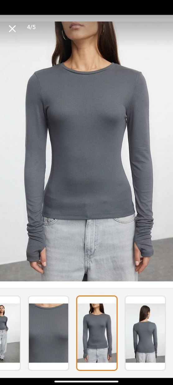 antrasit viskon parmak gecme detayli örme bluz - Görsel 2