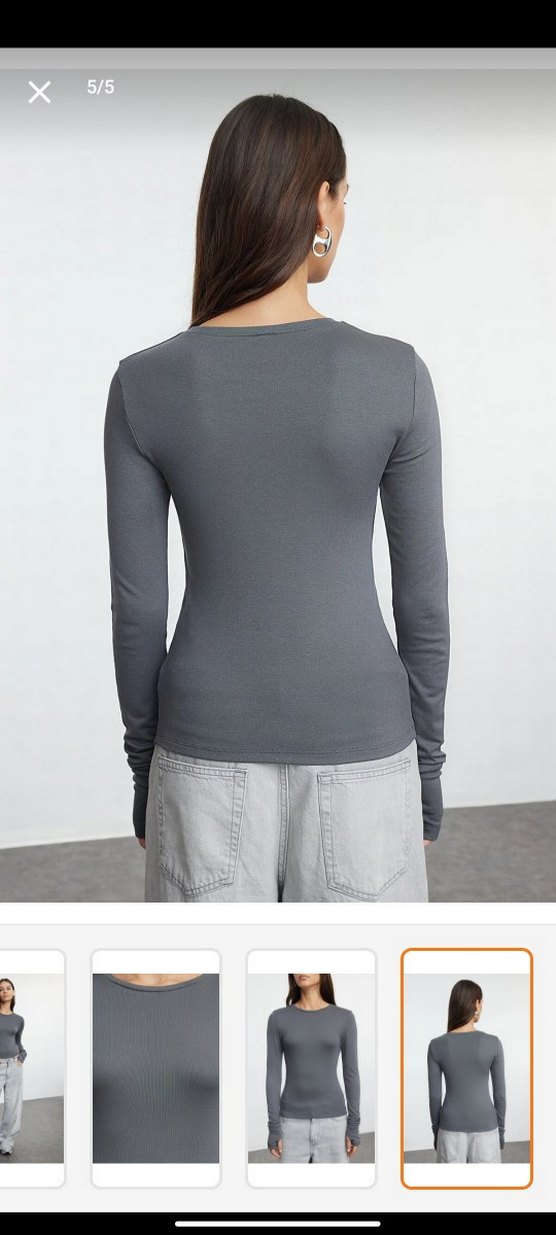 antrasit viskon parmak gecme detayli örme bluz - Görsel 3