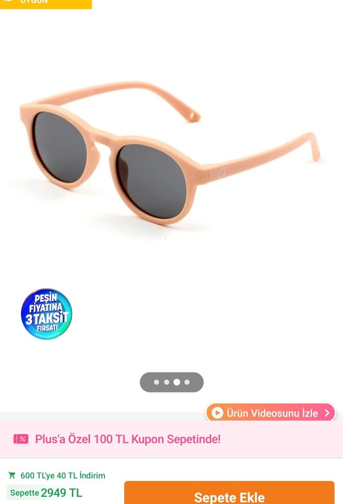 Baboo Pudra Yuvarlak Çocuk Güneş Gözlüğü 2-3 yaş - Görsel 4