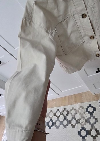 Bej Düğmeli Kadın Keten Ceket - Görsel 4