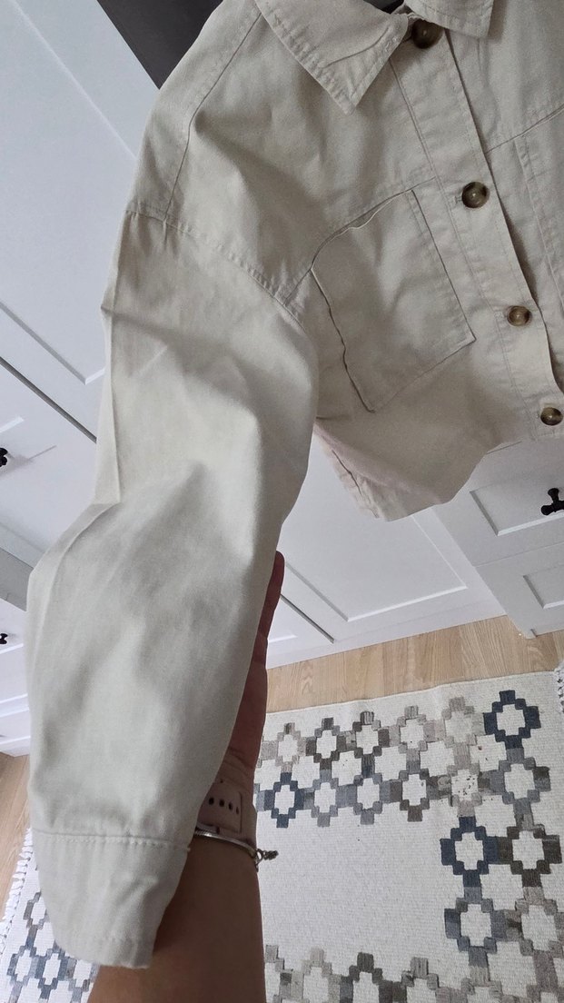 Bej Düğmeli Kadın Keten Ceket - Görsel 4