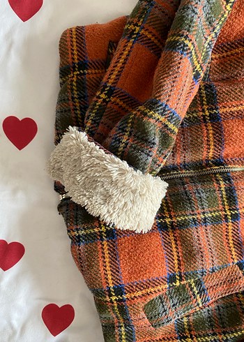 Kahverengi Ekose Desenli Kürklü Kadın Ceket - Görsel 4