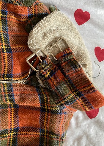 Kahverengi Ekose Desenli Kürklü Kadın Ceket - Görsel 3