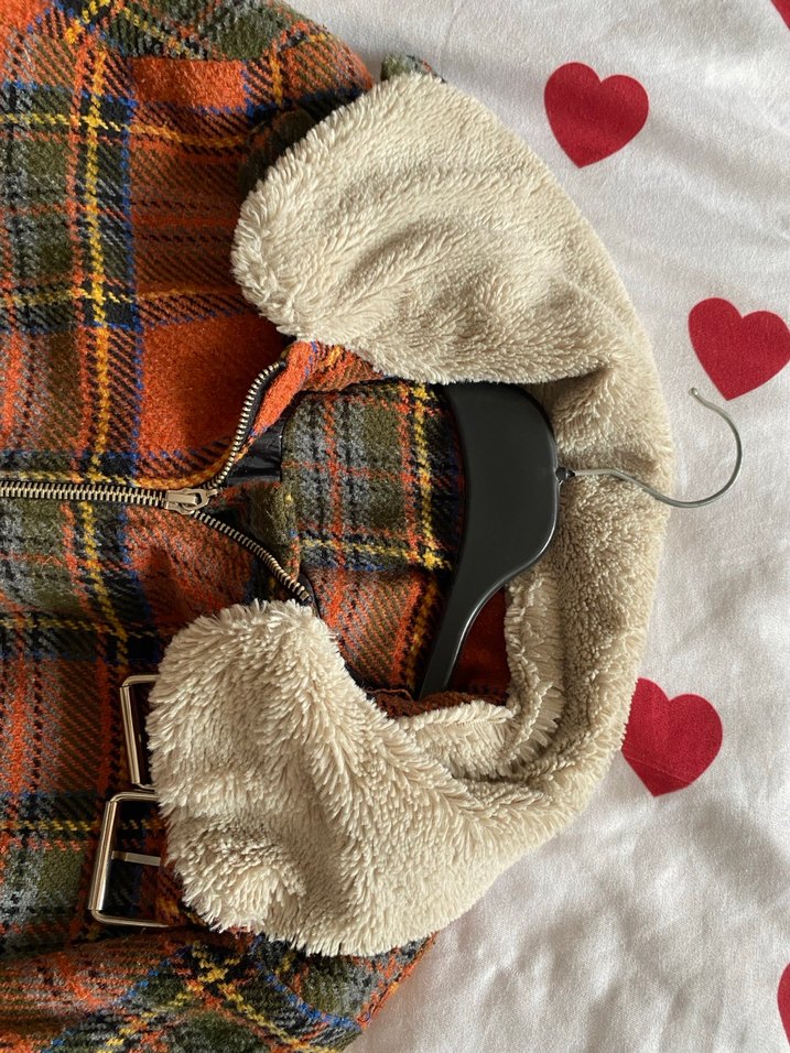 Kahverengi Ekose Desenli Kürklü Kadın Ceket - Görsel 2